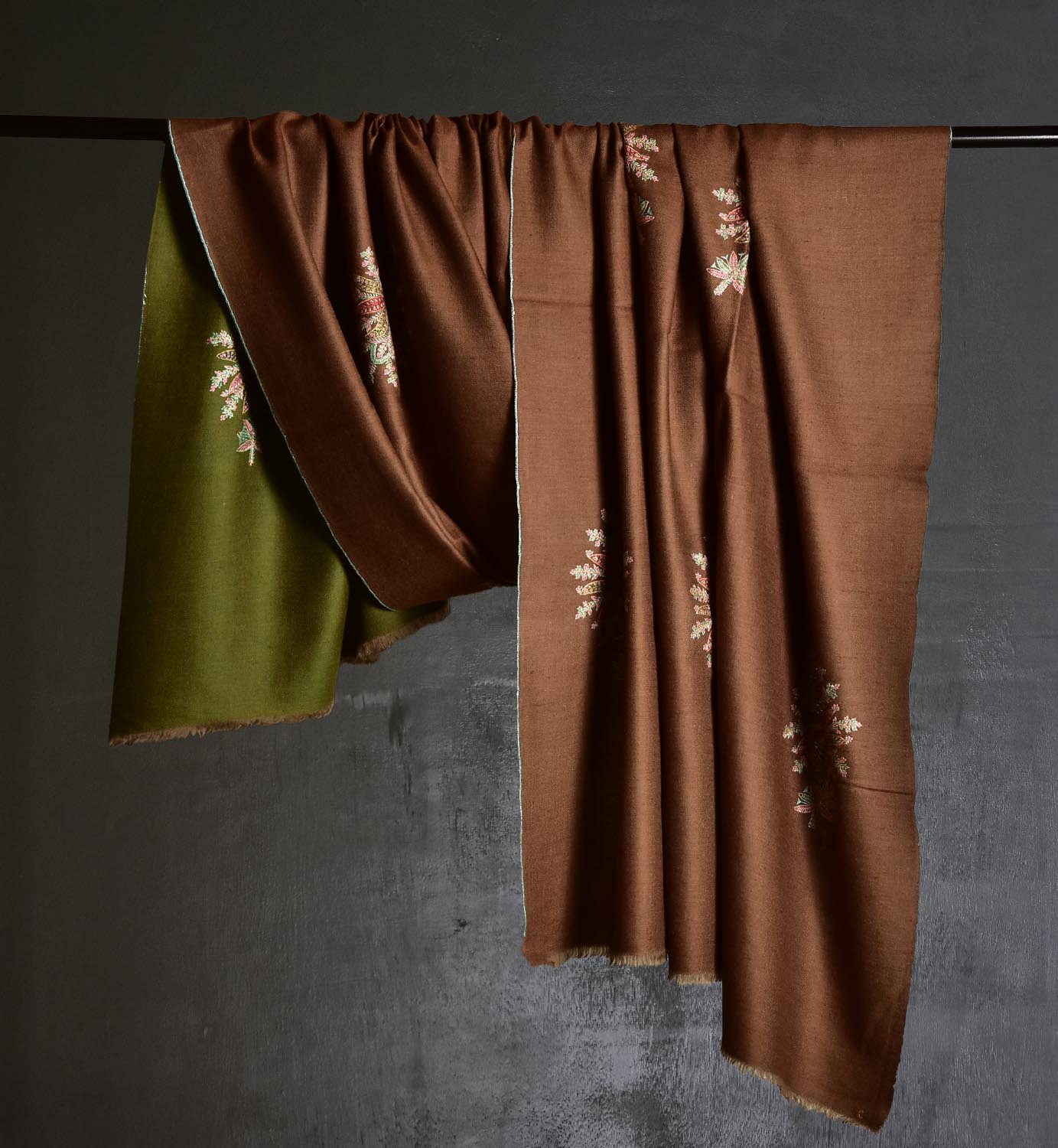 Olive & Brown Reversible Pashmina Scarf - Image 3