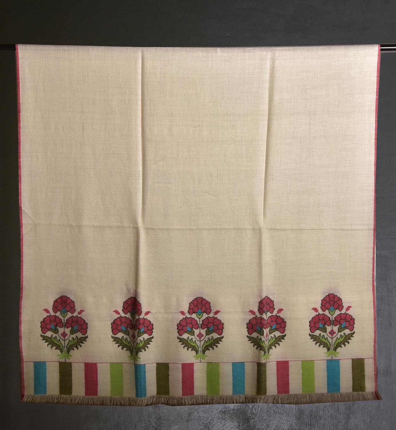 Ivory Kani Shawl with Scarlet Bloom Border - Image 2