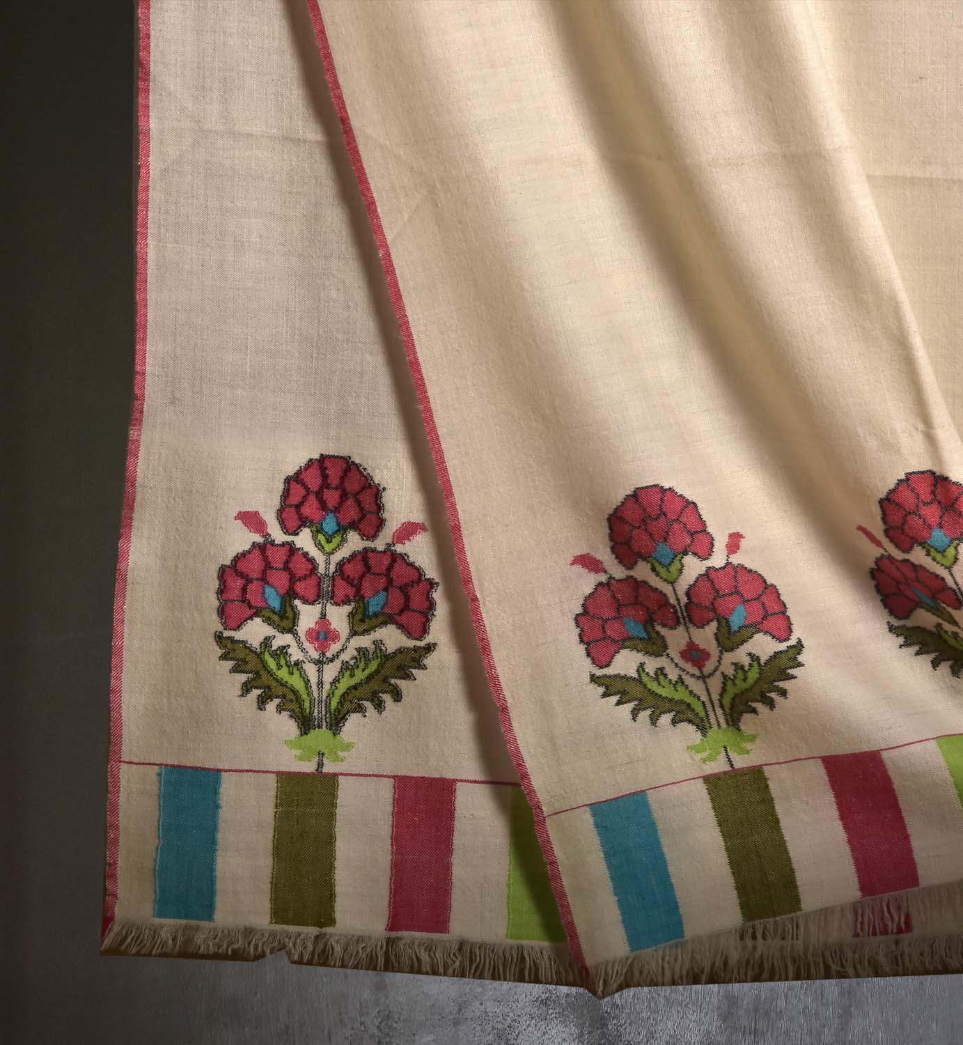 Ivory Kani Shawl with Scarlet Bloom Border